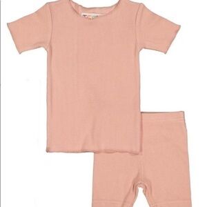 TeelaNYC blush pink organic cotton ribbed crewneck t-shirt and shorts set 12M